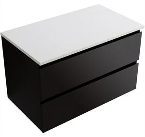 Koupelnová skříňka Carole - černá matná + deska pod umyvadlo z lit. mramoru Elanys - 12 mm - bílá matná - 80x49,2x46 cm