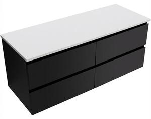 Koupelnová skříňka Carole - černá matná + deska pod umyvadlo z lit. mramoru Elanys - 12 mm - bílá matná - 120x49,2x46 cm