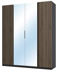 Šatní skříň KAJA 2LAM 2LU | 200 cm | se zrcadly | VYSOKÁ | černá/evoke + lamely
