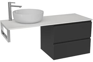 Koupelnová skříňka Carole - černá matná + deska pod umyvadlo z lit. mramoru Elanys - 12 mm + konzole chrom - 160x46x49,2 cm