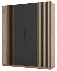 Šatní skříň KAJA 2LAM 2F | 200 cm | bez zrcadla | VYSOKÁ | evoke/černá + lamely