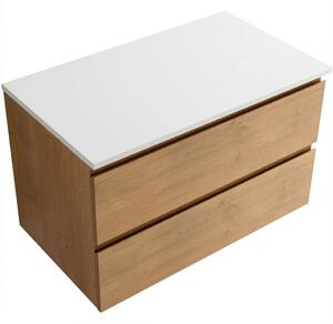 Koupelnová skříňka Carole - dub medový + deska pod umyvadlo z lit. mramoru Elanys - 12 mm - bílá matná - 100x49,2x46 cm