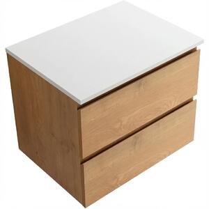 Koupelnová skříňka Carole - dub medový + deska pod umyvadlo z lit. mramoru Elanys - 12 mm - bílá matná - 60x49,2x46 cm