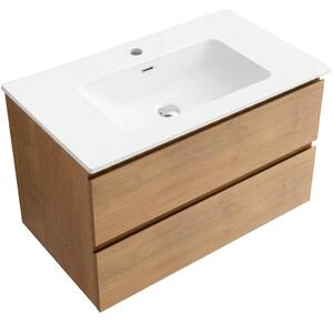 Koupelnová skříňka Carole - dub medový + keramické umyvadlo Novo - bílá lesklá - 101x49,5x46,5 cm