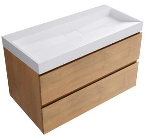 Koupelnová skříňka Carole - dub medový + umyvadlo z lit. mramoru Vita - bílá lesklá - 100x58x46 cm