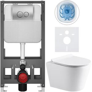 Kompletní WC set Basic/Carlito - bílá lesklá - WC tlačítko Dualo/Stříbrná - volně stojící - předstěnová instalace - 48,5x36,5 cm