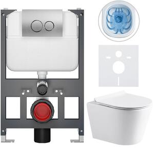 Kompletní WC set Basic/Carlito - bílá lesklá - WC tlačítko Dualo/Stříbrná - závěsné - nízký modul - předstěnová instalace - 48,5x36,5 cm