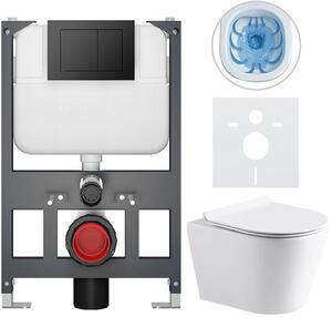Kompletní WC set Basic/Carlito - bílá lesklá - WC tlačítko Maxio/Černá - závěsné - nízký modul - předstěnová instalace - 48,5x36,5 cm
