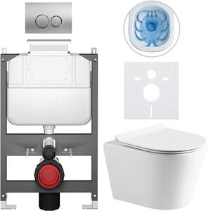 Kompletní WC set Basic/Carlito - bílá lesklá - WC tlačítko Dualo/Stříbrná - ovládání shora - předstěnová instalace - 48,5x36,5 cm