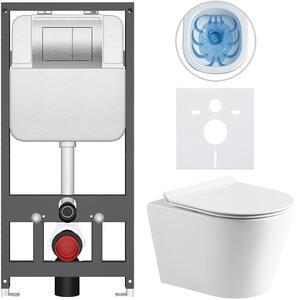 Kompletní WC set Basic/Carlito - bílá lesklá - WC tlačítko Maxio/Stříbrná - závěsné - předstěnová instalace - 48,5x36,5 cm