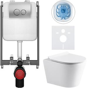 Kompletní WC set Basic/Carlito - bílá lesklá - WC tlačítko Dualo/Stříbrná - pro zazdění - 48,5x36,5 cm
