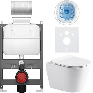 Kompletní WC set Basic/Carlito - bílá lesklá - WC tlačítko Maxio/Stříbrná - ovládání shora - předstěnová instalace - 48,5x36,5 cm