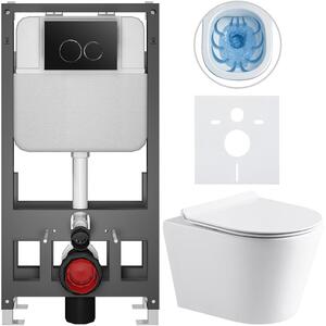 Kompletní WC set Basic/Carlito - bílá lesklá - WC tlačítko Dualo/Černá - volně stojící - předstěnová instalace - 48,5x36,5 cm