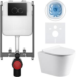 Kompletní WC set Basic/Carlito - bílá lesklá - WC tlačítko Dualo/Černá - pro zazdění - 48,5x36,5 cm