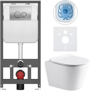 Kompletní WC set Basic/Carlito - bílá lesklá - WC tlačítko Dualo/Stříbrná - závěsné - předstěnová instalace - 48,5x36,5 cm