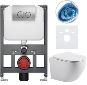 Kompletní WC set Basic/Cesso - bílá lesklá - WC tlačítko Dualo/Stříbrná - závěsné - nízký modul - předstěnová instalace - 49x36 cm - 8050BD85984