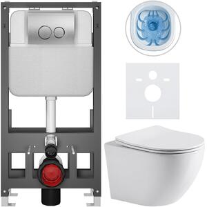 Kompletní WC set Basic/Cesso - bílá lesklá - WC tlačítko Dualo/Stříbrná - volně stojící - předstěnová instalace - 49x36 cm - 8050BD85937