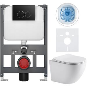 Kompletní WC set Basic/Cesso - bílá lesklá - WC tlačítko Dualo/Černá - závěsné - nízký modul - předstěnová instalace - 49x36 cm - 8050BD85934