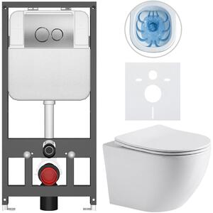 Kompletní WC set Basic/Cesso - bílá lesklá - WC tlačítko Dualo/Stříbrná - závěsné - předstěnová instalace - 49x36 cm - 8050BD85938
