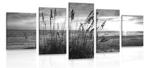 5-dílný obraz západ slunce na pláži v černobílém provedení