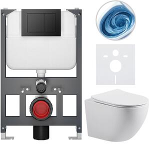 Kompletní WC set Basic/Cesso - bílá lesklá - WC tlačítko Maxio/Černá - závěsné - nízký modul - předstěnová instalace - 49x36 cm - 8050BD85994