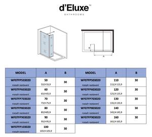 D‘Eluxe Sprchová zástěna WALKER WF07FP 50x200cm + 30x200cm, čiré sklo, 8mm