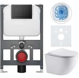 Kompletní WC set Basic/Cesso - bílá lesklá - WC tlačítko Maxio/Černá - závěsné - nízký modul - předstěnová instalace - 49x36 cm - 8050BD85949
