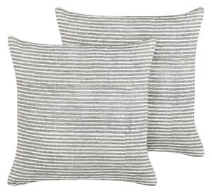 Sada 2 dekorativních polštářů KANPAS Len 50 x 50 cm Šedá Pruhovaný vzor