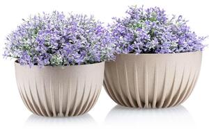 PLASTOVÝ KVĚTINÁČ STRIPPED ECO SADA 2KS 16X30 CM+15X24 CM BÉŽOVÁ