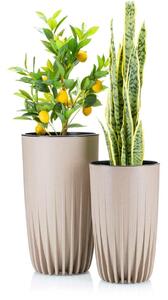 PLASTOVÝ KVĚTINÁČ STRIPPED ECO SADA 2KS 42X25 CM+ 51X30 CM BÉŽOVÁ