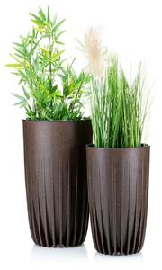 PLASTOVÝ KVĚTINÁČ STRIPPED ECO SADA 2KS 42X25 CM+ 51X30 CM TMAVĚHNĚDÁ