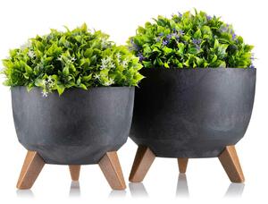PLASTOVÝ KVĚTINÁČ ROSA LINEA SADA 2KS 15X24,3 CM+18,3X29,2 CM IMITACE BETONU ČERNÁ BT