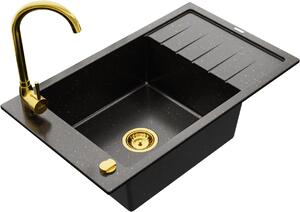 Granitový dřez s kuchyňskou baterií MEXEN ELIAS černo-zlatý