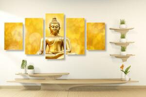 5-dílný obraz zlatá socha Budhy