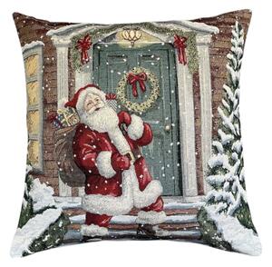 Gobelínový vánoční povlak na polštář s motivem Santa u domu 45x45 cm
