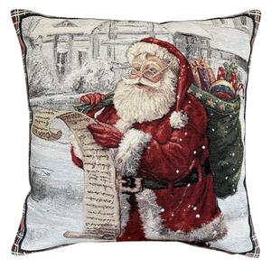 Gobelínový vánoční povlak na polštář s motivem Santa se seznamem 45x45 cm