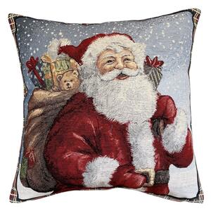 Gobelínový vánoční povlak na polštář s motivem Santa s pytlem dárků 45x45 cm