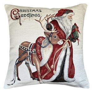 Gobelínový vánoční povlak na polštář s motivem Santa se sobem 45x45 cm