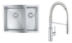 Sada ocelový dřez Grohe K700 31577SD1, kuchyňská baterie Grohe Get 30361000