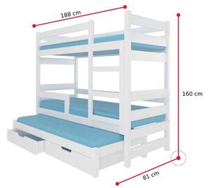 Dětská patrová postel KARLO, 180x75, bílá/šedá