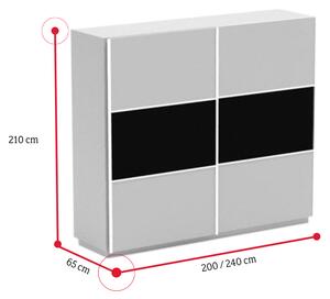 Posuvná šatní skříň RIVA 240, bílá/černá lesk