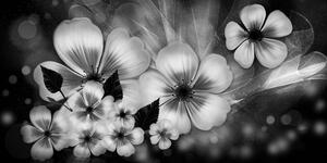 Obraz fantazie květin v černobílém provedení