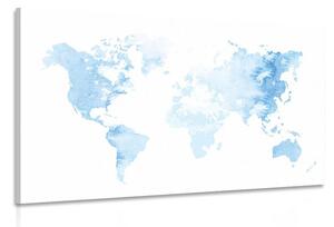Obraz mapa světa v akvarelu v světlemodré barvě
