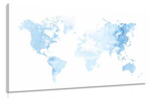 Obraz mapa světa v akvarelu v světlemodré barvě