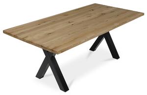 Stůl jídelní, 200x100x75 cm,masiv dub, kovová noha ve tvaru písmene"X", černý lak - DS-X200 DUB