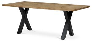 Stůl jídelní, 200x100x75 cm,masiv dub, kovová noha ve tvaru písmene"X", černý lak - DS-X200 DUB