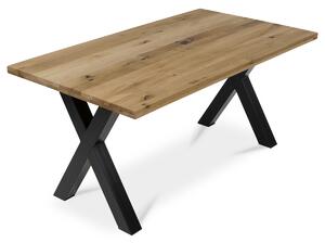 Stůl jídelní, 160x90x75 cm, masiv dub, kovové podnoží ve tvaru písmene "X" , černý lak - DS-X160 DUB