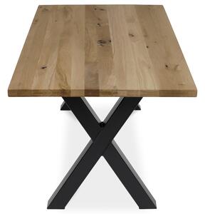Stůl jídelní, 160x90x75 cm, masiv dub, kovové podnoží ve tvaru písmene "X" , černý lak - DS-X160 DUB