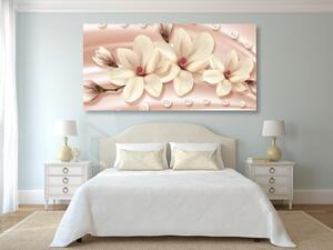 Obraz luxusní magnolie s perlami - 100x50