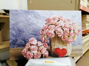 Obraz kytička růžových karafiátů v košíku